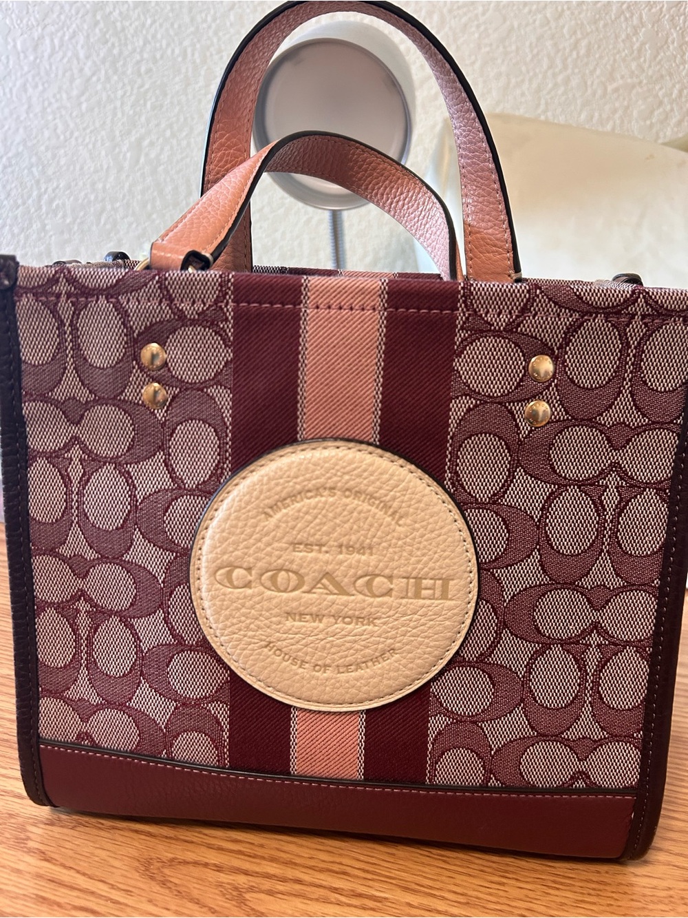 Coach Dempsey Tote 19 Wine Signature Jacquard Burgundy Crossbody Bag